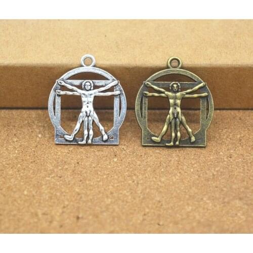 RAINXTAR Fashion Vintage Alloy Charms Two Tone Da Vinci Human Pendant Charms 22*25mm 50pcs AAC1388