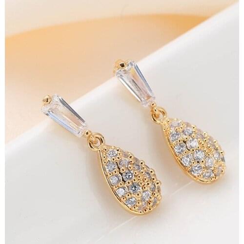 DE033 Fashion Delicacy 4A Zircon Geometry Water Droplet Earrings GIRLS Gift Party Banquet WOMENS Jewelry Earrings 2021