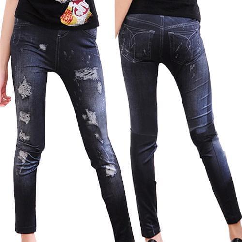 Fashion Women Elastic Leggings Skinny Ripped Hole Jeans Trousers Pencil Pants Jeans For Women