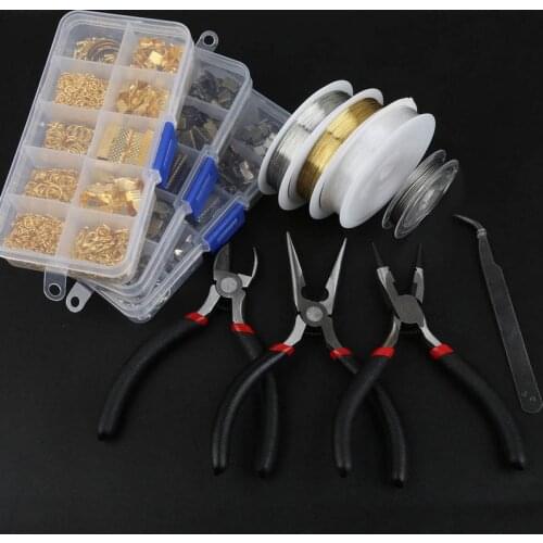 Combination Suit Jump Ring Lobster Clasp Tail Chain Pliers Tweezers DIY Jewelry Findings Making Box with Jewelry Tool Beads Kit