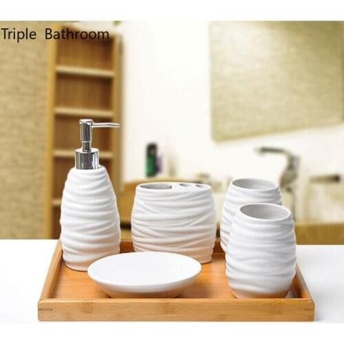 Ceramic white thread bathroom accessories set washing tools baby bottle mouthwash cup soap toothbrush holder household items