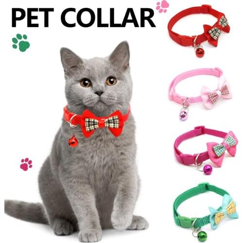 Nylon Cat Collar Solid Color Bowknot Puppy Chihuahua Collars with Bell Adjustable Safety Buckle Cats Bow Tie Pets Accessories