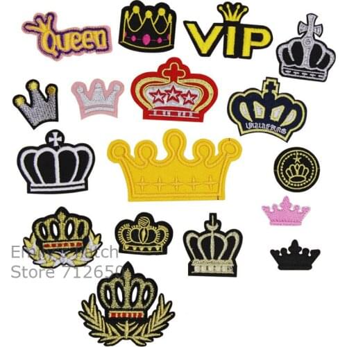 New arrival 10 pcs vip pink black Crown Embroidered patches iron on cartoon Motif Applique hat bag shoe clothing accessory