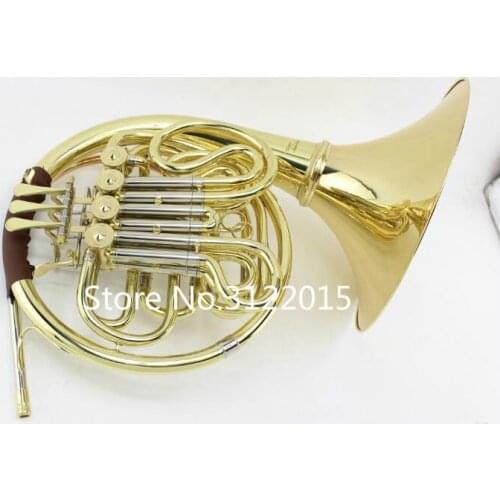 New Arrival French Horn Brass Gold Lacquer Double 4 Key FB Key b / f Tone With Mouthpiece Case Free Shipping