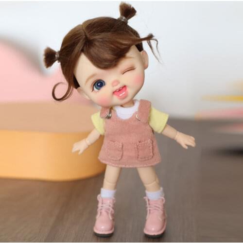 OB11 DOLL black skin egg doll cute ponytail wig 1/12 1/8bjd baby head includes: doll head + wig + clothes + body + shoe