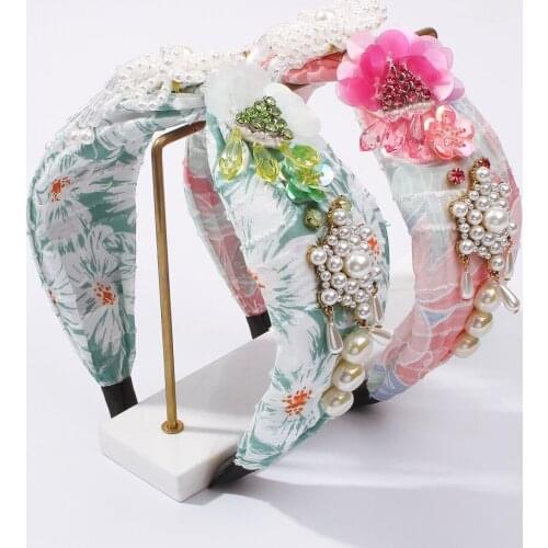 Summer Spring Flower Headband Hair Accessories Satin with Rhinestone Hairband Women Simulated Pearl Hair Band Hair Accessories