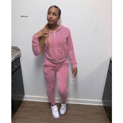 Autumn winter velvet tracksuit Long sleeve zipper hoodie+sweatpants joggers women set Solid black sweat suits matching sets