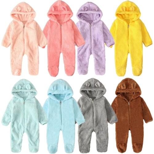 Autumn Warm Baby Boys Girls Jumpsuit Hoodied Playsuits Rompers Infant Clothes