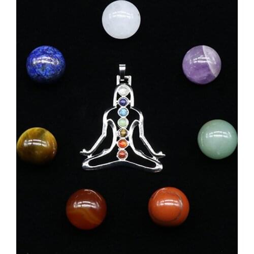 BOEYCJR 7 Chakra Rough stone + Pendant Necklace 1 Set Handmade Jewelry Alloy Energy Yoga Pendant Necklace for Women