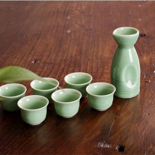 Fathers day gift celadon ceramic liquor wine day-temperature glass jug warm jug 7 Wine set