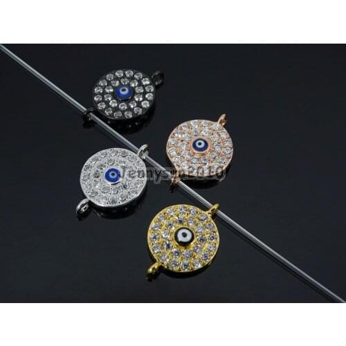 Clear Zircon Gems Stones Pave Lucky Evil Eye Bracelet Connector Charm Beads Silver Gold Rose Gold Gunmetal 10Pcs/Pack