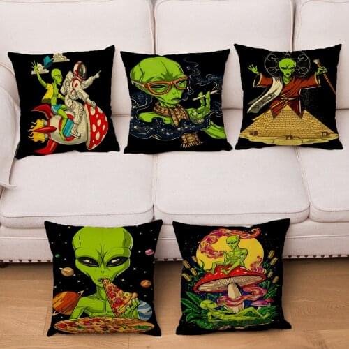 Retro Cartoon Psychedelic Alien Cushion Cover Astronaut Pattern Pillowcase Kid Gift Soft Plush Pillows Cases For Sofa Home Decor