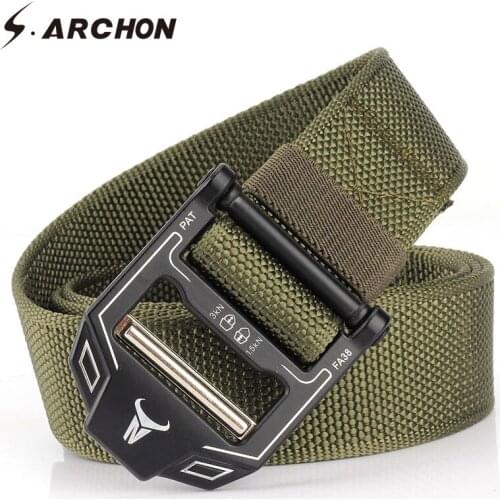S.ARCHON Men Army Combat Military Tactical Belt Nylon Canvas Metal Quick Release Buckle Waist Belts Thick Wearproof SWAT Belts