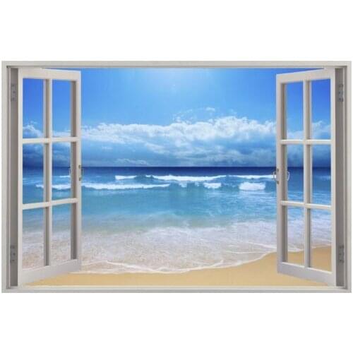 Window Beach Art Film Print Silk Poster Home Wall Decor 24x36inch