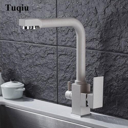 Solid Brass Kitchen Faucet with Filtered Water Double Spout Water Purification Kitchen Tap Black Sink Mixer Crane