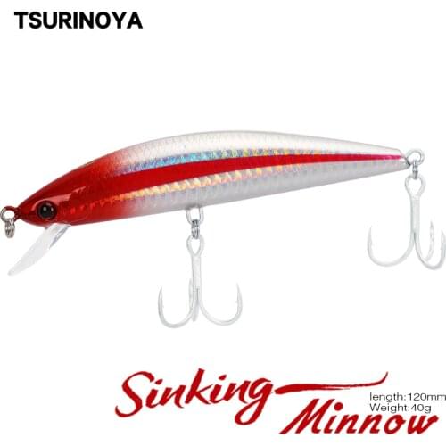TSURINOYA Fishing Lure DW37 Sinking MINNOW 120mm 40g Depth 2m Artificial Hard Bait Salt Water Lure 6 Colors