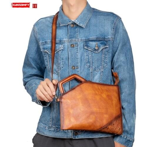 Vintage Leather Men Clutch Bag Large Capacity IPAD handbag Men Wallets Phone Pocket zip Long Purse shoulder messenger Bags