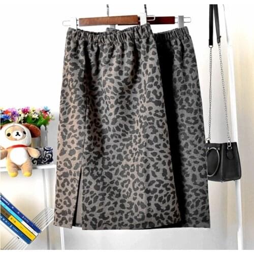 Autumn and winter womens leopard print half-length skirt slit mid-length fashion temperament half-length skirt