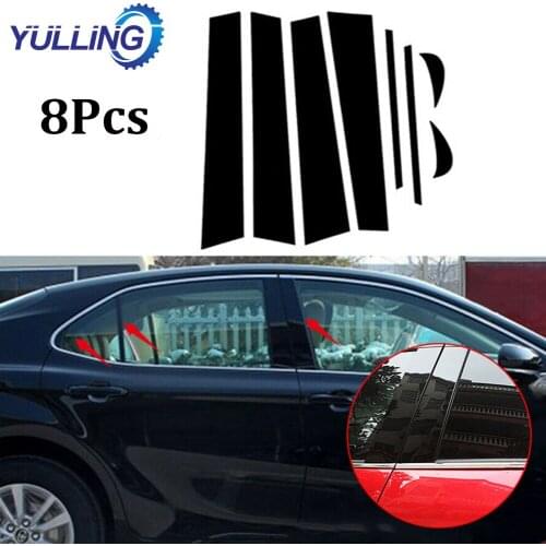 YULLING 8pcs/Set BC Pillar Cover Door Car Window Black Trim Strips PVC Practical Easy To Install For Toyota Camry 2018
