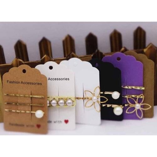 Feiluan custom 100pcs 6x8.7cm best seeling hair clip packing tag card Handmade with love print brown/white/ decoration tag card