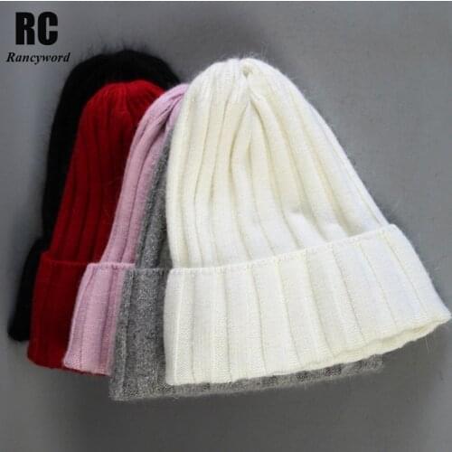 Women knitted Winter Hat female Warm Rabbit fur beanie Girls Solid Bonnet women Skullies beanies Soft Hats wool beanies