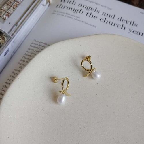 Cute Romantic Freshwater Pearl 925 Sterling Silver Stud Earrings For Women Statement Korean Knot Gold Color Earring Party Gifts