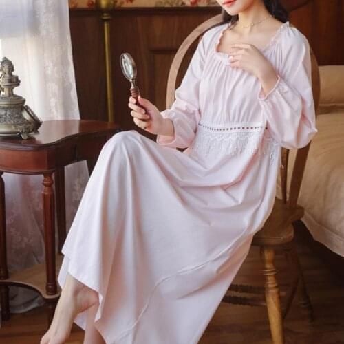 Women Cotton Long Night Dress Victorian Vintage Nightgowns Romantic Chemise Fringe Lace Peignoir Autumn Lady Sleepwear Nightwear