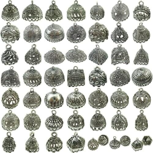 No.1-No.19 2pcs Retro Silver Filigree Pendant Tassel Cap End fashion Jewelry Findings Crafts Making