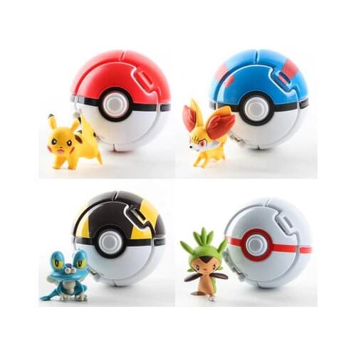 1/4pcs Pokeball Throw Automatically Bounce Pokeball With Pokemon Figure Toy For Kid Pikachu 7CM Pokemon Elf Model Toy Xmas Gift