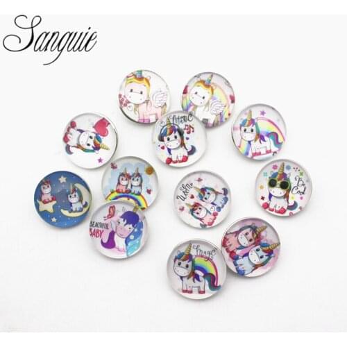 10pcs/lot cartoon animal unicorn crystal Charms button 18mm glass Snap Buttons Fit DIY Snap Bracelets necklace Buttons Jewelry