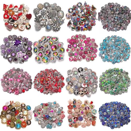 10pcs/lot Wholesale Snap Jewelry Mixed Metal Snaps Rhinestone Flower 20mm 18mm Snap Buttons Fit Leather Snap Bracelet Bangle