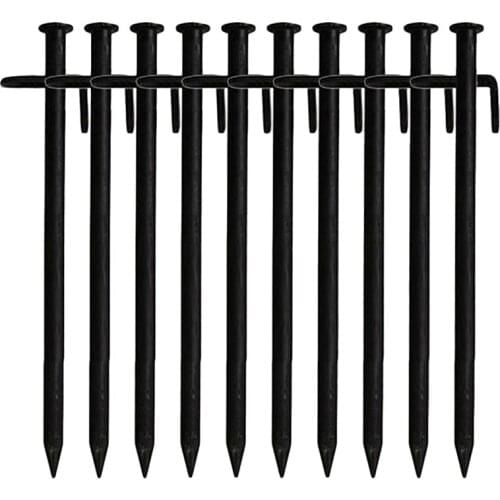 10 Pcs Heavy Duty Black Steel Metal Tent Nail Camping Stakes Pegs Ground Nail