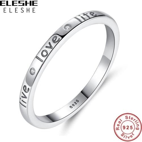 100% Authentic 925 Sterling Silver Live Love Life Letter Engrave Finger Ring for Women Wedding Engagement Jewelry