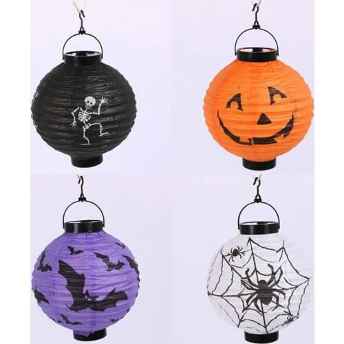 100 pcs New Arrive Halloween LED Paper Pumpkin Ghost Hanging Lantern Light Holiday Party Decor