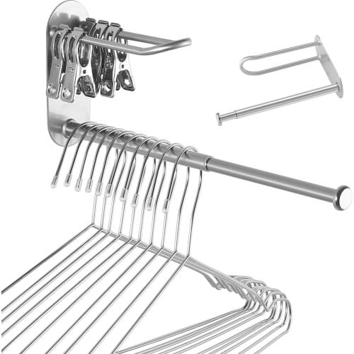 2-Section Stainless Steel Retractable Double Layer Clothes Hanger Storage Rack Organizer Wall Mount Adhesive OR Drilling Instal