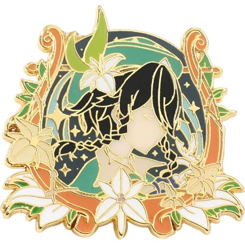 Anime Game Genshin Impact Brooch Enamel Barbatos Peripheral Cartoon Character Cosplay Exhibition Costume Brooch Lapel Jewelry