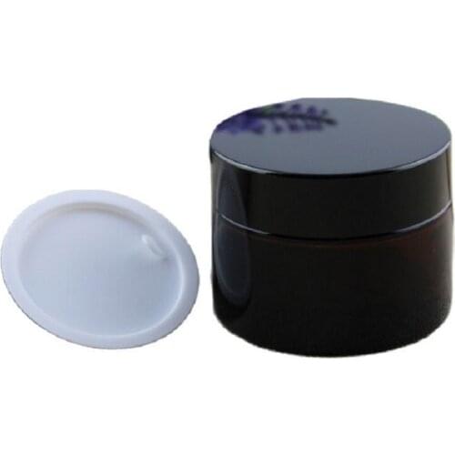 50G 50ML Amber Glass Cream Jar, Dark Brown Glass Container with Black Cap With Plastic Inner Lid, Hair Care Cream Pot, 15pcs/lot