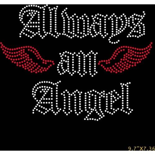 Free Shipping hotfix rhinestones Always an Angel Wing Rhinestone Transfer Design
