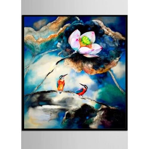 No Framed) Factory wholesale Abstract flower and bird illustration Custom Canvas Print On Canvas Printing Wall Pictures