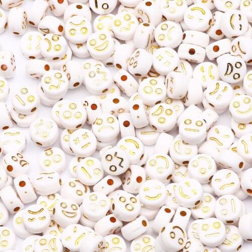 7mm Gold Mixed Emoticons Acrylic Beads Round Flat Loose Spacer Beads For Jewelry Making Hnadmade Diy Bracelet Necklace Wholesale
