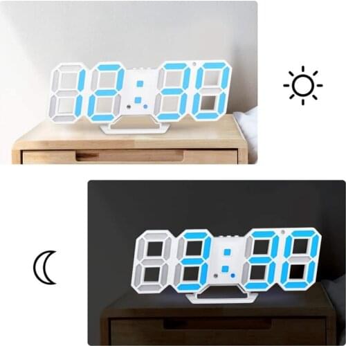HGHO Digital Alarm Clock Wall LED Number Time Alarm Clocks Led Electronic Clock Night Light Clock for Bedroom