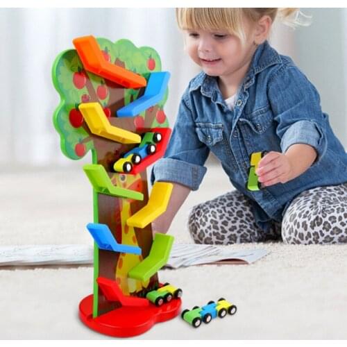Childrens wooden educational toys inertia speed 9-layer track fruit tree glider Creative building blocks for boys and girls M70