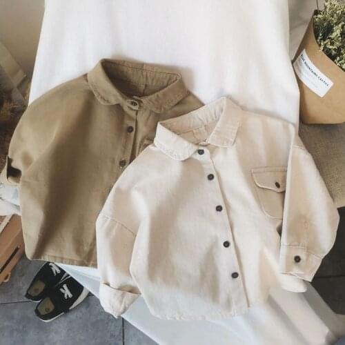 Boys Cotton Shirt 2021 Spring and Autumn Childrens Embroidered Long-sleeved Shirt Toddler Boys Turn Down Collar To Tees Blouse