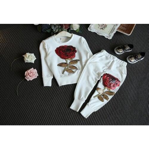 2017 spring autumn fashion clothing set for children baby girls floral set long sleeve hoddies +pants sport suit for kids 3T-8T