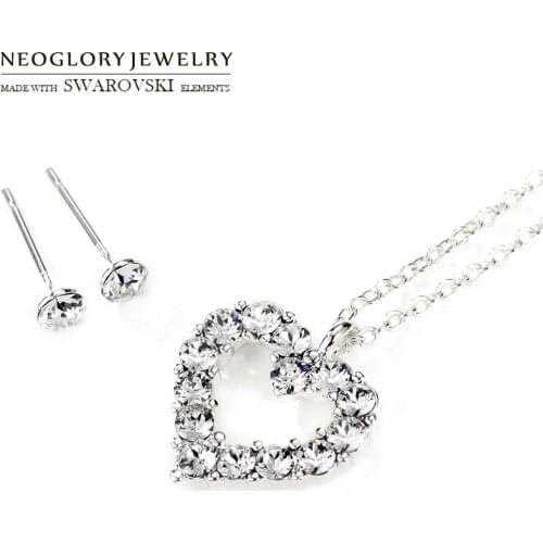 Neoglory Crystal Jewelry Set Romantic Love Heart Stainless Post Necklace & Earrings Embellished With Crystals From Swarovski