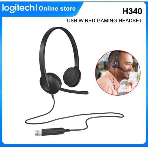 Logitech H340 USB Wired Gaming Headset Noise Reduction with microphone for Video Chat Computer Office Wired Earphones
