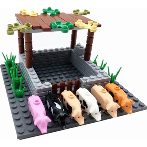 New Pig Farm City Building Blocks for Kids MOC Parts Animal Piggery Bricks Toys Children DIY Boys Birthday Xmas Gifts Compatible