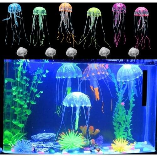 Colorful Flexible Artificial Aquarium Decor Vivid Jellyfish Glowing Fluorescent Fish Tank Ornament Underwater Aquatic Landscape