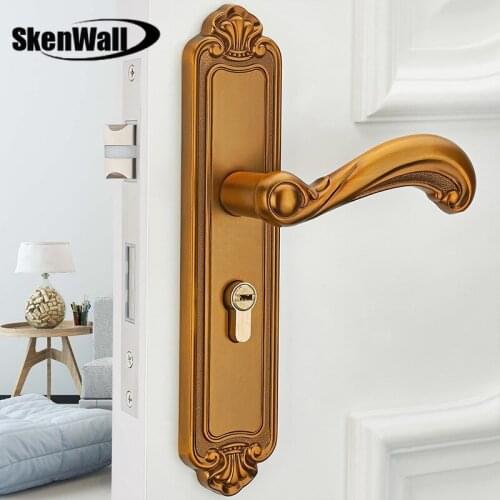 Brass Aluminum Lock Interior bedroom mute room door lock Left and right universal solid wood door handle lock