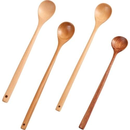 1pcs Wood Spoon Long Handle Mixing Spoon Noodles Dessert Honey Teaspoon Kitchen Accessories